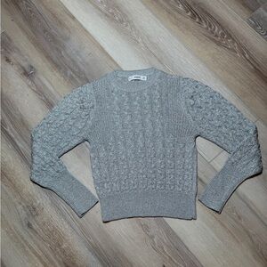 Mango Light Gray with silver Cable-Knit Crewneck Sweater